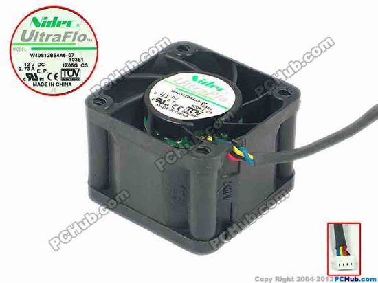 87613 Nidec W40S12BS4A5-07 Server - Square Fan T03A1, T03E1, sq40x40x28, w125x4x4, 12V 0.73A Nidec W40S12BS4A5-07 Server - Square Fan 