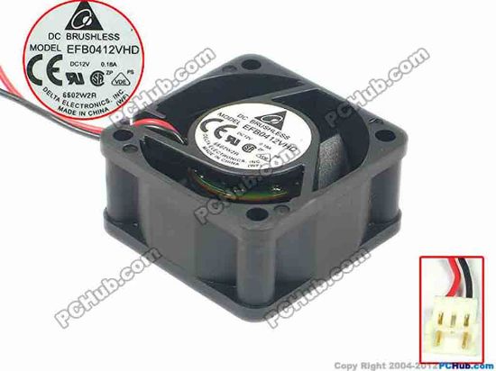 87628 Delta Electronics EFB0412VHD Server - Square Fan sq40x40x20, w15x2x2, 12V 0.18A Delta Electronics EFB0412VHD Server - Square Fan 