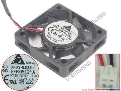 87635 Delta Electronics EFB0512HA Server - Square Fan -F00, sq50x50x10, w125x2x2, 12V 0.15A Delta Electronics EFB0512HA Server - Square Fan 