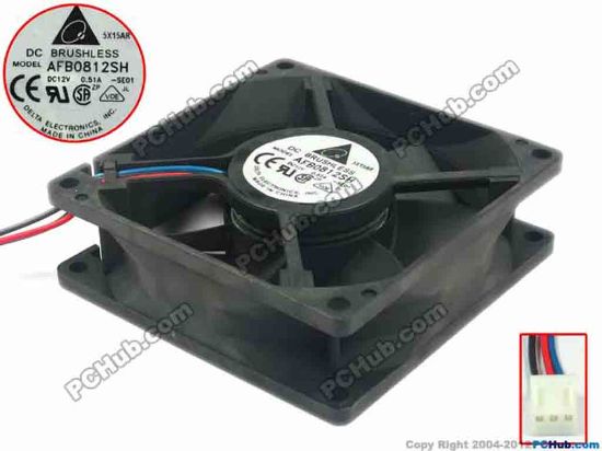 87687 Delta Electronics AFB0812SH Server - Square Fan -SE01, sq80x80x25, w45x3x3, 12V 0.51A Delta Electronics AFB0812SH Server - Square Fan 