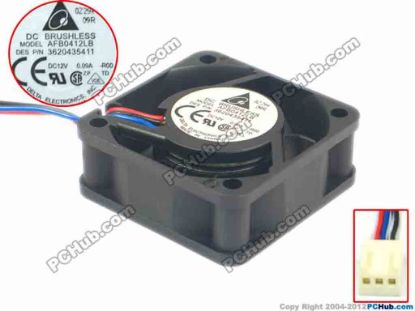 87704 Delta Electronics AFB0412LB Server - Square Fan -R00, sq40x40x15, w40x3x3, 12V 0.09A Delta Electronics AFB0412LB Server - Square Fan 
