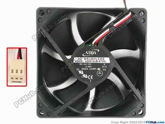 87709 ADDA AD0912UB-A73GL Server - Square Fan L1, sq92x25, w200x3x3, 12V 0.39A ADDA AD0912UB-A73GL Server - Square Fan 