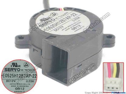 87769 Japan Servo E0525H12B7AP-22 Server - Blower Fan bw50x50x25, w105x3x3, 12V 0.23A Japan Servo E0525H12B7AP-22 Server - Blower Fan 