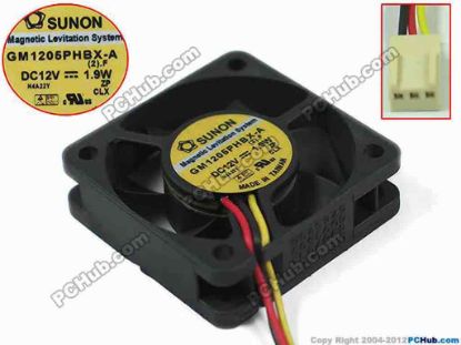 87780 SUNON GM1205PHBX-A Server - Square Fan (2).F, sq50x50x15, w145x3x3, 12V 1.9W SUNON GM1205PHBX-A Server - Square Fan 