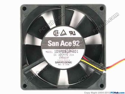 87785 Sanyo Denki 109P0912H401 Server - Square Fan sq92x92x25, 3-wire, 12V 0.21A Sanyo Denki 109P0912H401 Server - Square Fan 