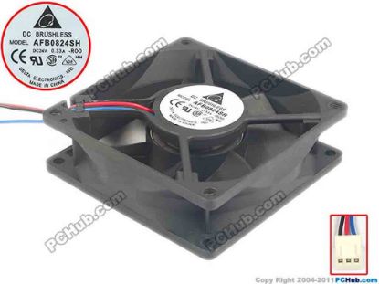 87838 Delta Electronics AFB0824SH Server - Square Fan -R00, sq80x80x25, w85x3x3, 24V 0.33A Delta Electronics AFB0824SH Server - Square Fan