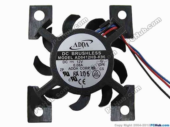 87970 ADDA AD0412HB-K96 Server - Frameless / GPU Fan  G, SY4, dia40x40x10, 3-wire, 12V 0.08A ADDA AD0412HB-K96 Server - Frameless / GPU Fan