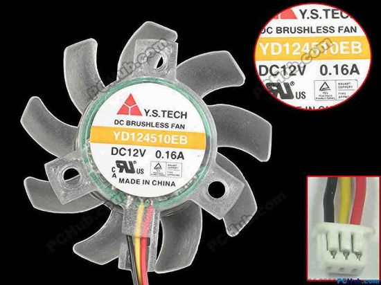87976 Y.S TECH YD124510EB Server - Frameless / GPU Fan dia45x45x10, w65x3x3, 12V 0.16A Y.S TECH YD124510EB Server - Frameless / GPU Fan 