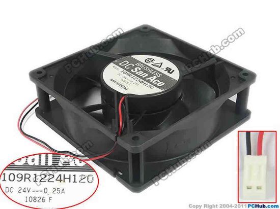 88265 Sanyo Denki 109R1224H120 Server - Square Fan 109R1224H120, sq120x120x38, w150x2x2, 24V 0.25A  Sanyo Denki 109R1224H120 Server - Square Fan 