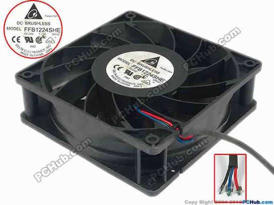 88364 Delta Electronics FFB1224SHE Server - Square Fan -BR00, sq120x120x38, w60x3x3, 24V 1.20A Delta Electronics FFB1224SHE Server - Square Fan 