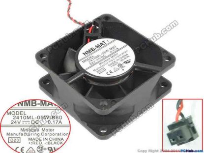 88506 NMB-MAT / Minebea 2410ML-05W-B60 Server - Square Fan D23, sq60x60x25, w100x2x2, 24V 0.17A NMB-MAT / Minebea 2410ML-05W-B60 Server - Square Fan 