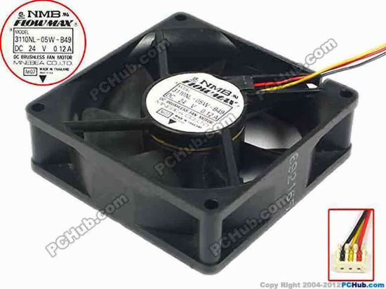 88516 NMB-MAT / Minebea 3110NL-05W-B49 Server - Square Fan M07, sq80x80x25, w75x3x3, 24V 0.12A NMB-MAT / Minebea 3110NL-05W-B49 Server - Square Fan 