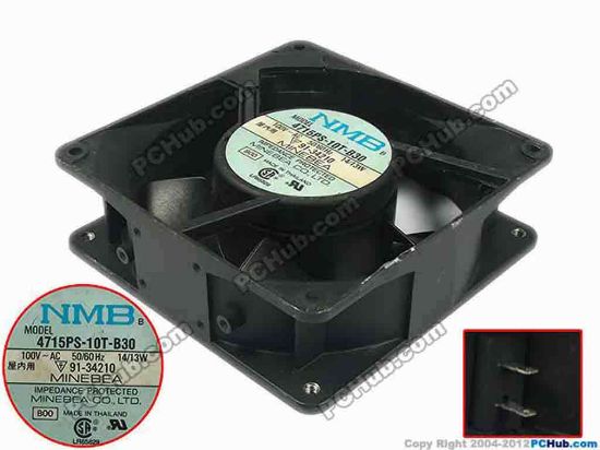 88600 NMB-MAT / Minebea 4715PS-10T-B30 Server - Square Fan B00, sq120x120x38, 100V 14W NMB-MAT / Minebea 4715PS-10T-B30 Server - Square Fan 