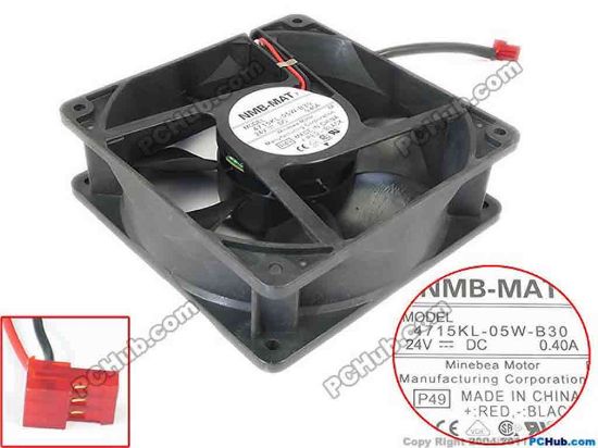 88651 NMB-MAT / Minebea 4715KL-04W-B30 Server - Square Fan P49, sq120x120x38, w80x2x3, 24V 0.40A NMB-MAT / Minebea 4715KL-04W-B30 Server - Square Fan 