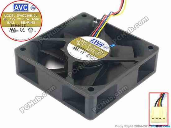 88682 AVC DV07020B12U Server - Square Fan AS02, sq7070x20, w125x4x4, 12V 0.70A AVC DV07020B12U Server - Square Fan 