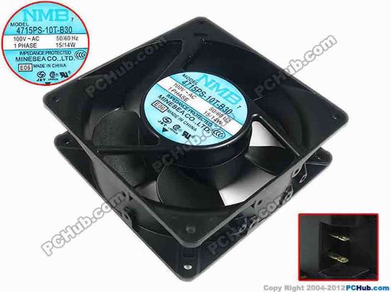 88700 NMB-MAT / Minebea 4715PS-10T-B30 Server - Square Fan E06, sq120x120x38, 100V 15W NMB-MAT / Minebea 4715PS-10T-B30 Server - Square Fan 