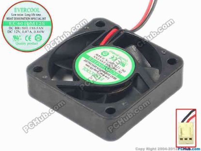 88776 EverCool EC4010M12S Server - Square Fan EC4010M12S, sq40x40x10, 2-wire, 12V 0.07A EverCool EC4010M12S Server - Square Fan 