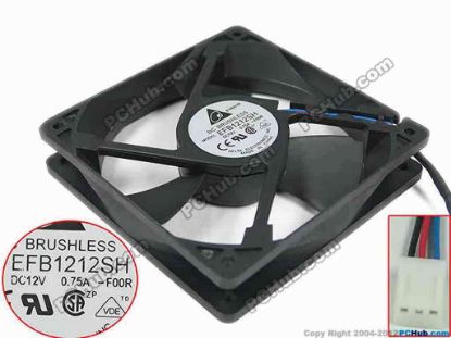 88915 Delta Electronics EFB1212SH Server - Square Fan -F00R, sq120x120x25, 3-wire, 12V 0.75A Delta Electronics EFB1212SH Server - Square Fan