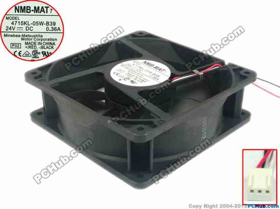88931 NMB-MAT / Minebea 4715KL-05W-B39 Server - Square Fan P02, sq120x120x38, 3-wire, 24V 0.36A NMB-MAT / Minebea 4715KL-05W-B39 Server - Square Fan 