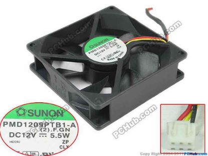 88967 SUNON PMD1209PTB1-A Server - Square Fan (2).F.GN, sq90x90x25, w25x3x3, 12V 5.5W SUNON PMD1209PTB1-A Server - Square Fan 
