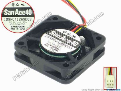 89001 Sanyo Denki 109P0412H9D03 Server - Square Fan sq40x40x10, 3-wire, 12V 0.07A Sanyo Denki 109P0412H9D03 Server - Square Fan 