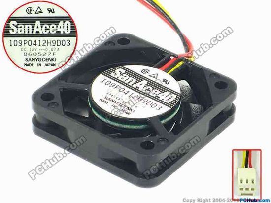89001 Sanyo Denki 109P0412H9D03 Server - Square Fan sq40x40x10, 3-wire, 12V 0.07A Sanyo Denki 109P0412H9D03 Server - Square Fan 
