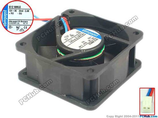 89020 ebm-papst 612 NMLE Server - Square Fan 612NMLE, sq60x60x25, 2-wire, 12V 4W ebm-papst 612 NMLE Server - Square Fan 