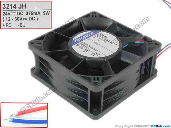89076 ebm-papst 3214 JH Server - Square Fan 3214JH, sq92x92x38, 2-wire, 24V 9W ebm-papst 3214 JH Server - Square Fan 