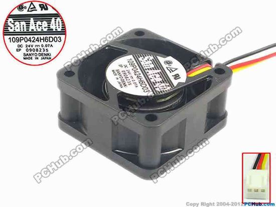 89143 Sanyo Denki 109P0424H6D03 Server - Square Fan sq40x40x20, w65x3x3, 24V 0.07A Sanyo Denki 109P0424H6D03 Server - Square Fan 