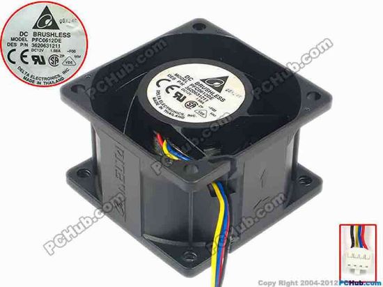89186 Delta Electronics PFC0612DE Server - Square Fan -F00, sq60x60x38, 4-wire, 12V 1.68A Delta Electronics PFC0612DE Server - Square Fan