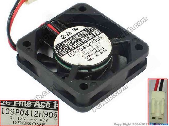 89241 Sanyo Denki 109P0412H908 Server - Square Fan sq40x40x10, w50x2x2, 12V 0.07A Sanyo Denki 109P0412H908 Server - Square Fan 