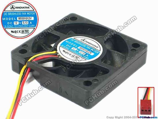 89246 INNOVATIVE BS501012V Server - Square Fan sq50x50x10, w125x3x3, 12V 0.13A INNOVATIVE BS501012V Server - Square Fan 
