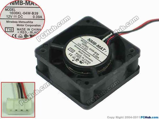 89301 NMB-MAT / Minebea 1606KL-04W-B39 Server - Square Fan T10, sq40x40x15, w75x3x3, 12V 0.09A NMB-MAT / Minebea 1606KL-04W-B39 Server - Square Fan 