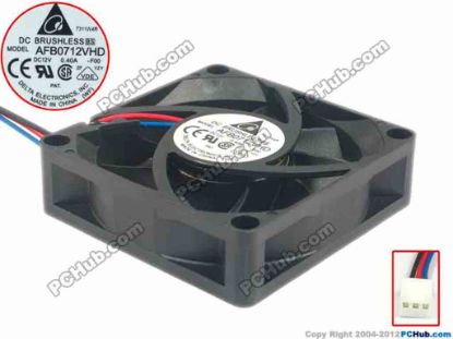 89398 Delta Electronics AFB0712VHD Server - Square Fan -F00, sq70x70x20, w105x3x3, 12V 0.4A Delta Electronics AFB0712VHD Server - Square Fan 