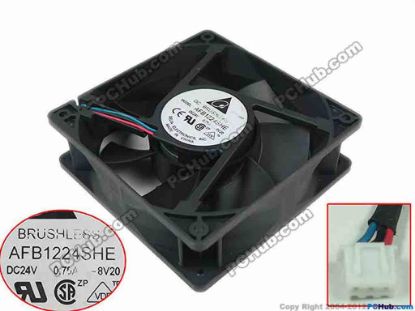 89502 Delta Electronics AFB1224SHE Server - Square Fan -8V20, sq120x120x38, w30x3x3, 24V 0.75A Delta Electronics AFB1224SHE Server - Square Fan