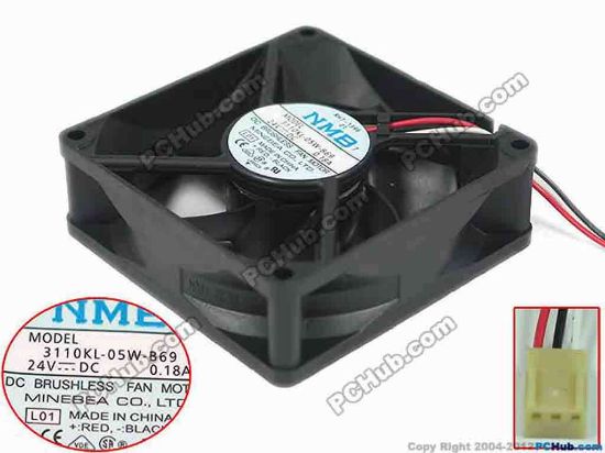 89631 NMB-MAT / Minebea 3110KL-05W-B69 Server - Square Fan L01, sq80x80x25, 3-wire, 24V 0.18A NMB-MAT / Minebea 3110KL-05W-B69 Server - Square Fan 
