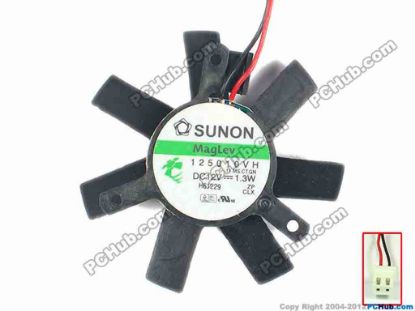89766 SUNON 125010VH Server - Frameless / GPU Fan 11.MS.CT.GN, dia45x45x10, w50x2x2, 12V 1.3W SUNON 125010VH Server - Frameless / GPU Fan 
