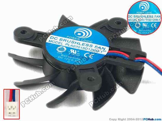 89816 Power Logic PLA07015D12HH-1 Server - Frameless / GPU Fan 12V 0.30A, W80x2x2, D65xC47, Black Power Logic PLA07015D12HH-1 Server - Frameless / GPU Fan 