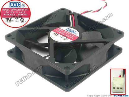 89951 AVC DS09225R12H-014 Server - Square Fan sq92x92x25, 3-wire, 12V 0.41A AVC DS09225R12H-014 Server - Square Fan 