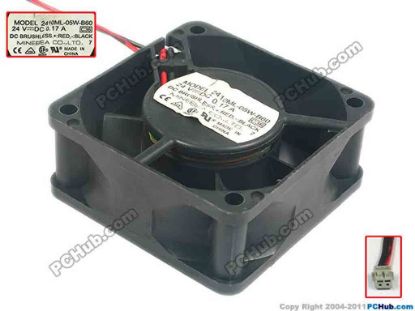 90058 NMB-MAT / Minebea 2410ML-05W-B60 Server - Square Fan C36, sq60x60x25, 2-wire, 24V 0.17A NMB-MAT / Minebea 2410ML-05W-B60 Server - Square Fan 