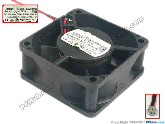 90058 NMB-MAT / Minebea 2410ML-05W-B60 Server - Square Fan C36, sq60x60x25, 2-wire, 24V 0.17A NMB-MAT / Minebea 2410ML-05W-B60 Server - Square Fan 
