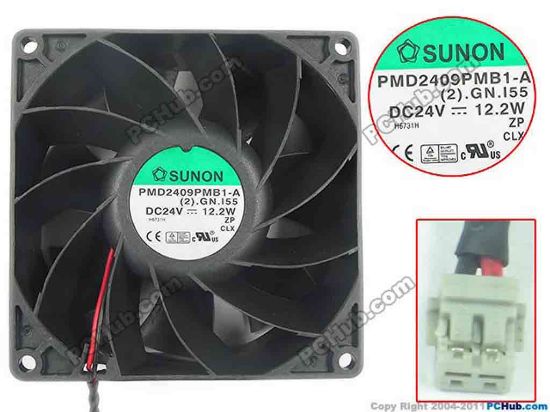 90197 SUNON PMD2409PMB1-A Server - Square Fan (2).GN.I55, sq92x92x38, w110x2x2, 24V 12.2W SUNON PMD2409PMB1-A Server - Square Fan