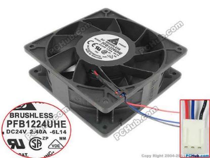 90209 Delta Electronics PFB1224UHE Server - Square Fan -6L14, sq120x120x38, w210x3x3, 24V 2.4A Delta Electronics PFB1224UHE Server - Square Fan