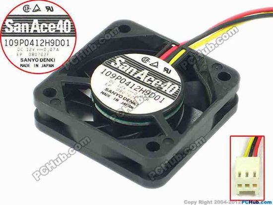 90236 Sanyo Denki 109P0412H9D01 Server - Square Fan sq40x40x10, w160x3x3, 12V 0.07A Sanyo Denki 109P0412H9D01 Server - Square Fan 