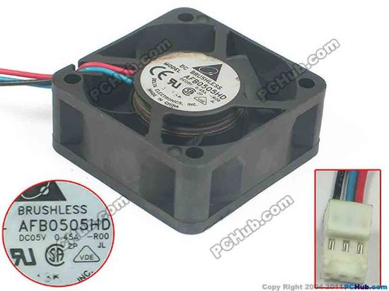 90264 Delta Electronics AFB0505HD Server - Square Fan -R00, sq50x50x20, w55x3x3, 5V 0.45A Delta Electronics AFB0505HD Server - Square Fan 