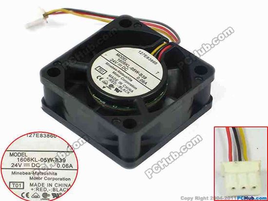 90292 NMB-MAT / Minebea 1606KL-05W-B39 Server - Square Fan T01, sq40x40x15, w90x3x3, 24V 0.06A NMB-MAT / Minebea 1606KL-05W-B39 Server - Square Fan 