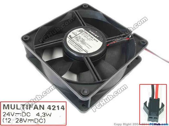 90337 ebm-papst MULTIFAN 4214 Server - Square Fan MULTIFAN4214, sq120x120x38, w80x2x2, 24V 4.3W ebm-papst MULTIFAN 4214 Server - Square Fan