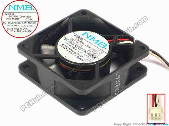 90345 NMB-MAT / Minebea 2408NL-09W-B39 Server - Square Fan P02, sq60x60x20, w80x3x3, 28V 0.05A NMB-MAT / Minebea 2408NL-09W-B39 Server - Square Fan 