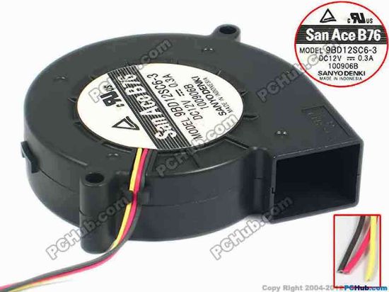 90437 Sanyo Denki 9BD12SC6-3 Server - Blower Fan bw70x70x20, 3-wire, 12V 0.3A Sanyo Denki 9BD12SC6-3 Server - Blower Fan 
