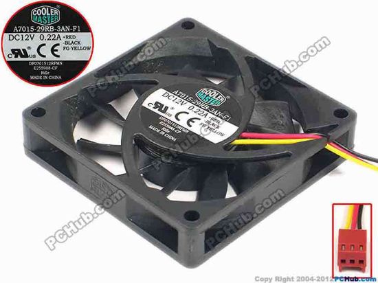 90493 Cooler Master A7015-29RB-3AN-F1 Server - Square Fan sq70x70x15, w210x3x3, 12V 0.22A Cooler Master A7015-29RB-3AN-F1 Server - Square Fan